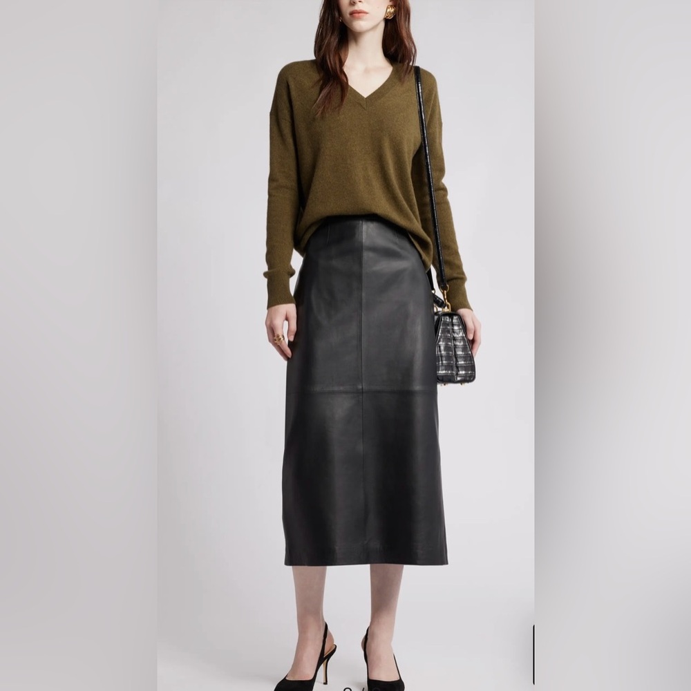 Nordstrom Black Leather Pencil Skirt